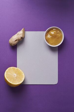 paper for notes and lemon,  honey and gingerの写真素材