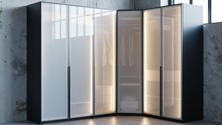 Glass doors in modern office interior. 3D Rendering mock upの素材