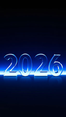 New Year 2016 in blue light on black background. 3D renderingの素材