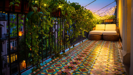 Luxury terrace at night in Strasbourg, France.の素材