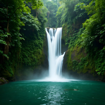 Waterfall in deep rain forest at Kanchanaburi province, Thailandの素材