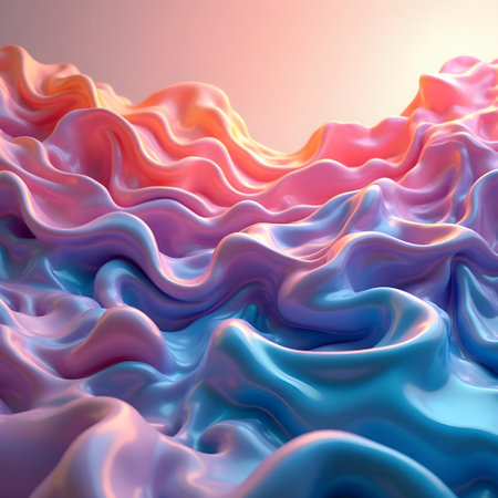 3d render, abstract background with wavy blue and pink silkの素材