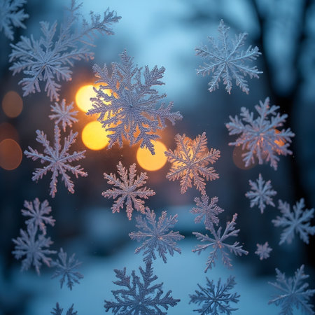 Winter background with snowflakes and bokeh lights. Christmas background.の素材