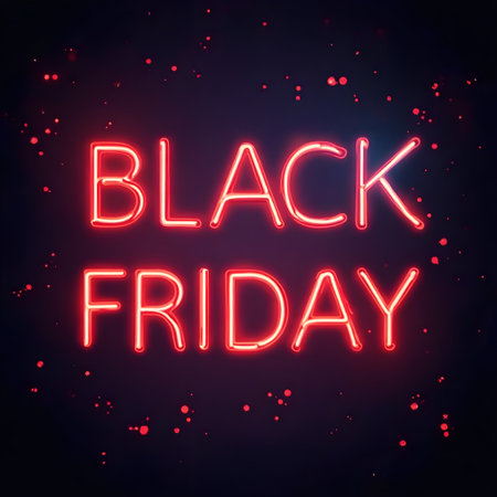 Black Friday neon sign on dark background. Vector illustration for your designの素材
