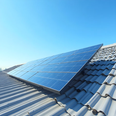 Solar panels on the roof of a house. Photovoltaic modules.の素材