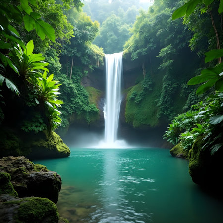 Waterfall in deep forest, Kanchanaburi province, Thailandの素材