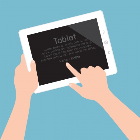 Hands holding and pointing on tablet, vectorのイラスト素材