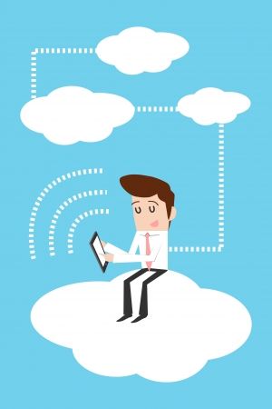 Businessman working on cloudのイラスト素材