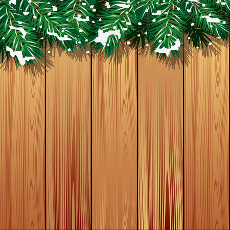 Wooden background with fir branches -christmas sceneのイラスト素材