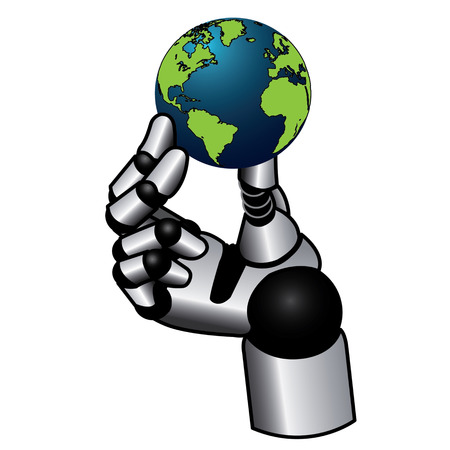 Robotic hand holding the Earth globe -isolatedのイラスト素材