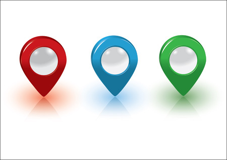 Map pointers, red, blue and green on the white backgroundのイラスト素材
