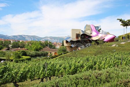 Hotel Marquis de Riscal in the Elciego of the Basque country amid the hills with vineyards. Spain June 22, 2019.のeditorial素材