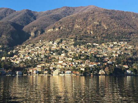Walk on the lake Como and its colorful shores. Beautiful landscape. Italy. December 24, 2017.のeditorial素材