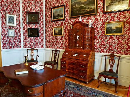 Rooms and the luxurious interior inside the Rundale Palace. Latvia, May 2019.のeditorial素材