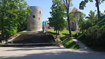 Cesis medieval castle is a historical decoration of the Latvian city of Cesis. May 2019.のeditorial素材