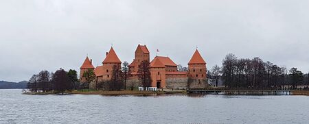 Trakai island castle in Lithuania on a cloudy November day 2018.のeditorial素材
