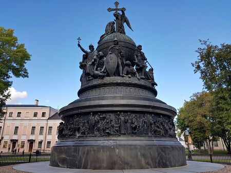 Grandiose monument The Millennium of Russia in the Russian city of Veliky Novgorod. September 2018.のeditorial素材