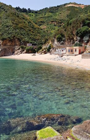 Sandy Mediterranean beaches near the Algerian city of Skikda in April 2018.のeditorial素材