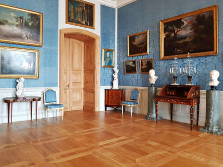 Luxurious interior of rooms inside the Rundale castle in Latvia in spring 2019.