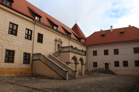 The courtyard of the old Bauska castle in Latvia on a sunny autumn day 2020のeditorial素材