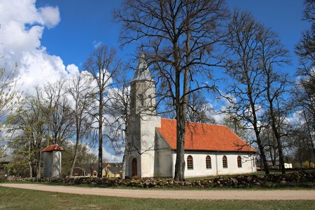 Old Lutheran Church in the small Latvian village of Renda on May 4, 2020.のeditorial素材