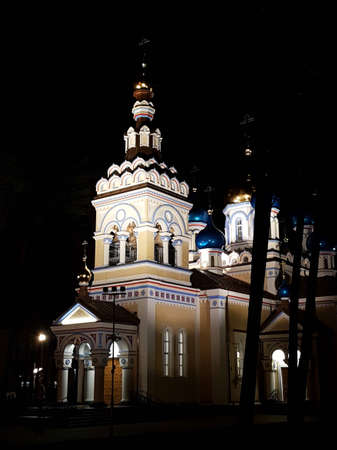 Church of the Kazan Icon of the Mother of God at night in the Latvian city of Jurmala on December 19, 2020のeditorial素材