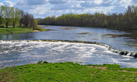 The longest waterfall on the Venta River in the first days of spring.の写真素材