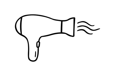 Hairdryer icon, hair dryer or fan doodle hand drawn icon. Outline line drawing clipart symbolのイラスト素材