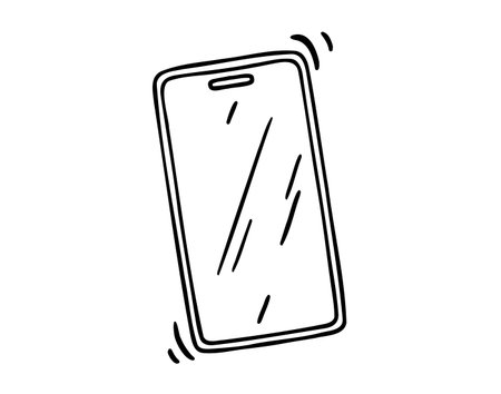 Hand drawn smartphone icon with shaking motion, minimalist phone sketch in doodle styleのイラスト素材