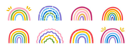 Hand drawn rainbow doodle set colorful line art designのイラスト素材