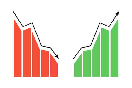 Up and down simple arrow, finance profit or loss analysis theme. Two charts, dynamics of growth and decline. Statistical simple infographic elementのイラスト素材