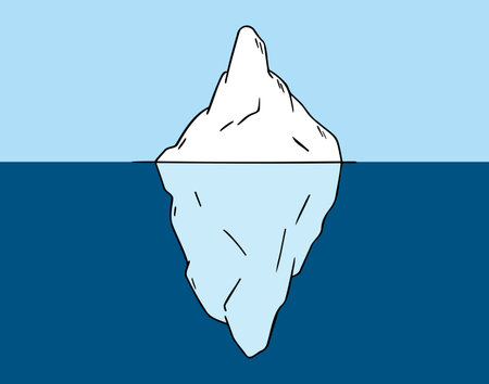 Iceberg counter concept icon doodle hand drawn. small part visible, most is under water. colorful cartoon line drawing clipart symbolのイラスト素材