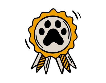 pet medal, cat or dog award with paw icon doodle hand drawn. colorful cartoon drawing clipart symbolのイラスト素材