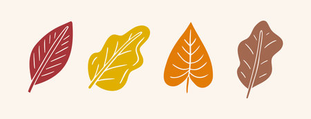 autumn leaves hand drawn doodle icon set. fall foliage sticker clip art leaf element collectionのイラスト素材