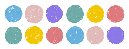 pastel watercolor circle textured set. Smear watercolour splash stain paints round collection. hand drawn boho color shape set.のイラスト素材