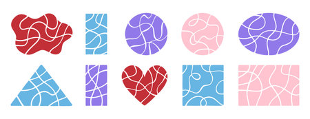 Pastel crack geometric shapes elements. Broken lines pattern effect set. Decorative template cute...