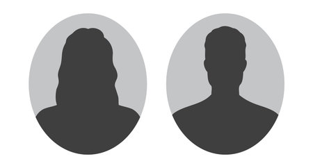 woman and man silhouette avatars or profile gray icon in oval. male and female portraits, anonymous people icons in oval shapeのイラスト素材