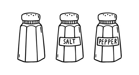 jar for salt or pepper. salt shaker and pepper shaker doodle hand drawn icon. Outline drawing jar for salt or pepper line clipart symbolのイラスト素材