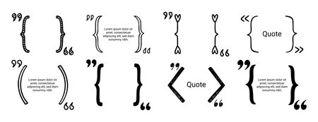 quote doodle hand drawn text box for design, website, banner. brackets and quotation marks set element quotation bubble empty template for quoteのイラスト素材