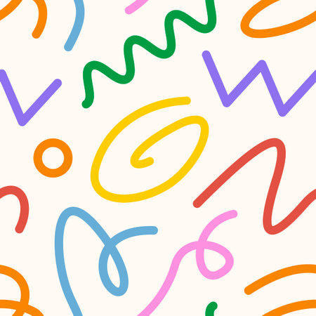 doodle seamless pattern fun colorful line elements. Creative color childish minimalist style....