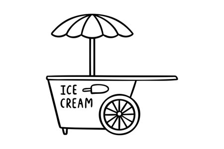 vending stall or ice cream tray icon doodle hand drawn. Outline ice cream store line drawing clipart symbolのイラスト素材