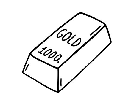 one bullion or 1000 gram gold bar icon doodle hand drawn. Outline line drawing clipart symbolのイラスト素材