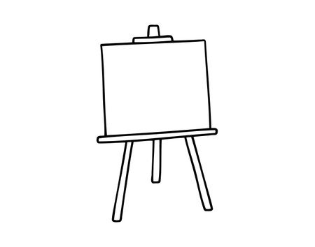 Easel with empty canvas. Clean sheet art supplies icon doodle hand drawn. Outline line drawing clipart symbolのイラスト素材