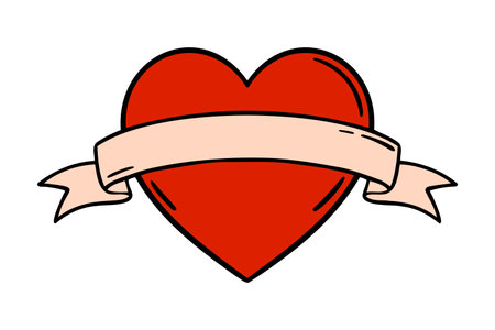 simple ret heart with an empty place for writing. Tattoo Template icon doodle hand drawn. Outline heart line drawingのイラスト素材