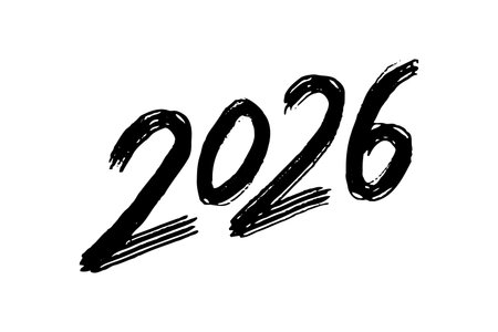 calligraphy for 2026 Year icon. Black number 2026 hand drawn lettering on white background.