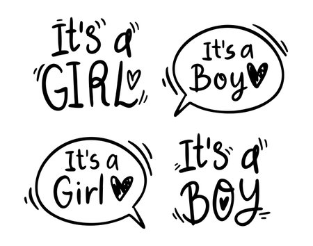 Its a boy, Its a girl Lettering for cards, children albums, gender parties. Its a boy, Its a girl handwritten doodle lettering phraseのイラスト素材