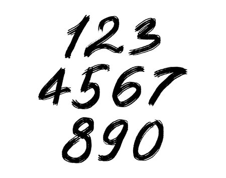calligraphic acrylic, brush or ink numbers set. 1, 2, 3 for your design, grunge lettering on a black backgroundのイラスト素材