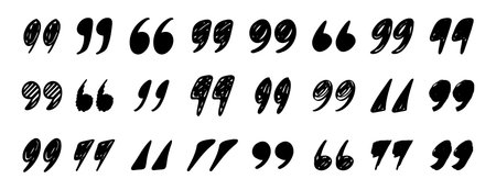 quotation mark doodle testured hand drawn icon set. quotation mark drawing line clipart symbol collectionのイラスト素材