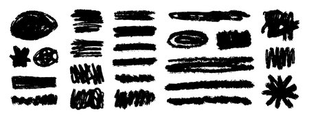 ink brush strokes grunge set. dirty textures for banners, frames elements. painted objects isolated collectionのイラスト素材