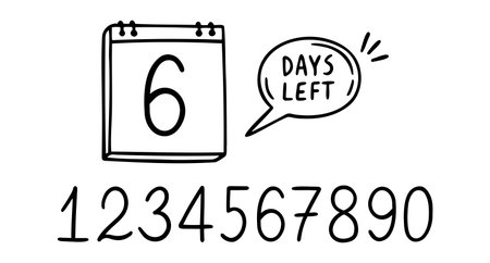 6 days left. Doodle calendar symbol for days left for promotion icon. hand drawn isolated styleのイラスト素材